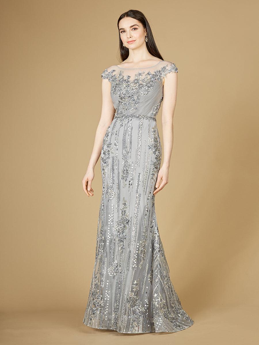 Lara Dresses 29210 Cap Sleeve Long Evening Dress - Grey / 4 Lara Dresses 29210 Cap Sleeve Long Evening Dress - Grey / 4