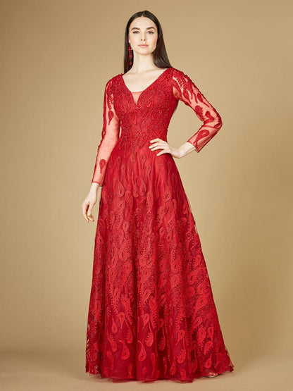 Formal Dresses Long V-Neck Evening Gown Red