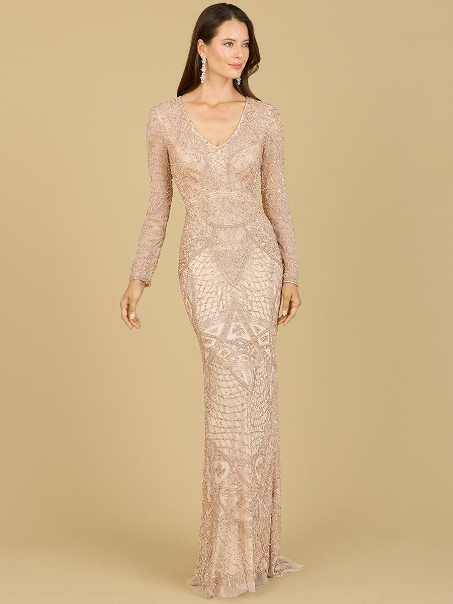 Formal Dresses Long Beaded Evening Gown Rose Gold