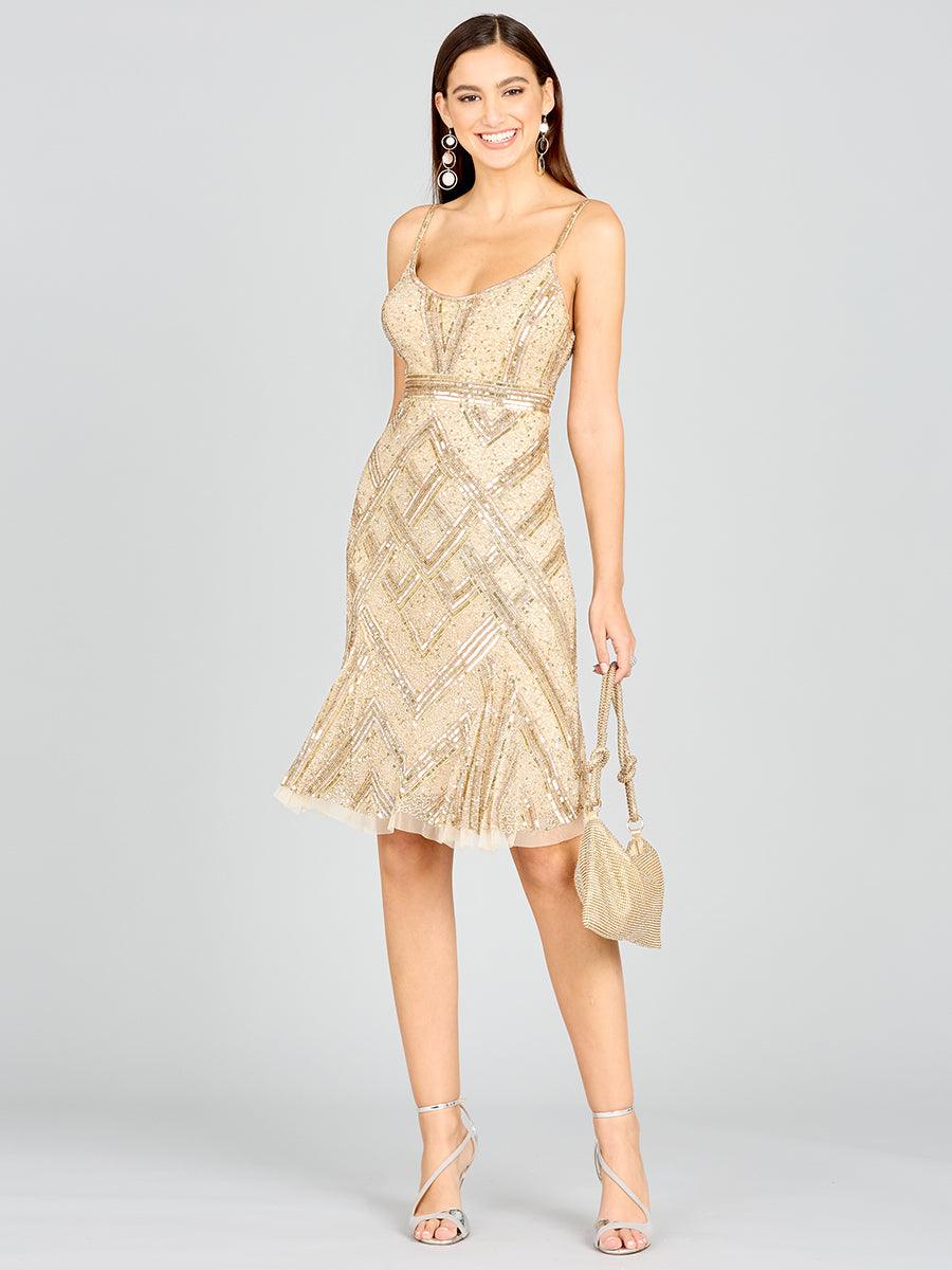 Cocktail Dresses Spaghetti Strap Sequin Cocktail Dress Nude