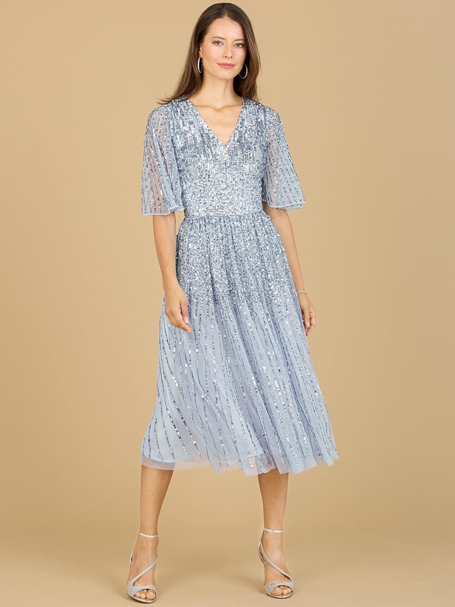 Periwinkle Lara Dresses 29221 Sequin Short Sleeve Formal Midi Dress for