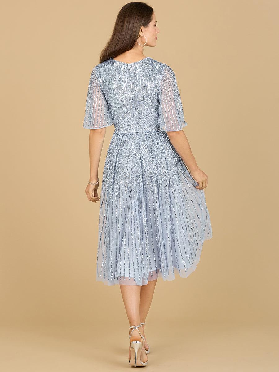 Formal Dresses Sequin Short Sleeve Formal Midi  Dress Periwinkle