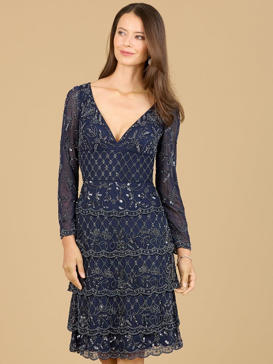 Cocktail Dresses Long Sleeve Cocktail Dress Navy