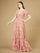 Formal Dresses Long Short Sleeve Print Gown Pink