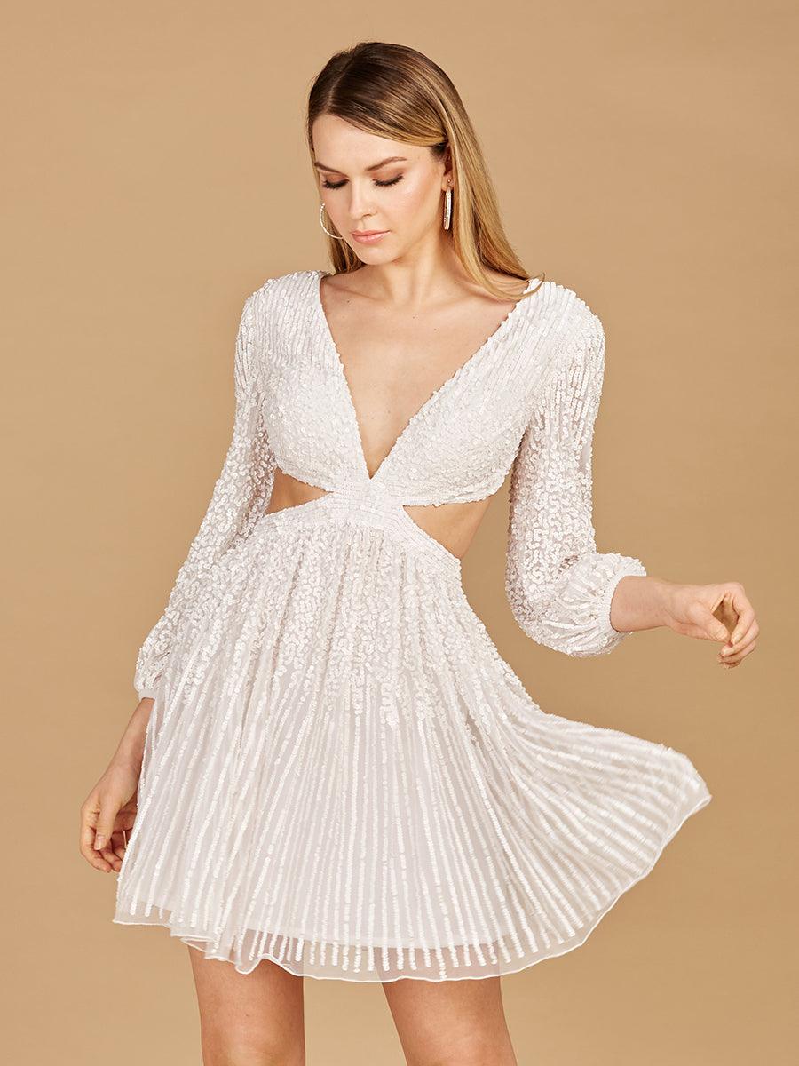 Cocktail Dresses Long Sleeve Cut Out Cocktail Dress Ivory