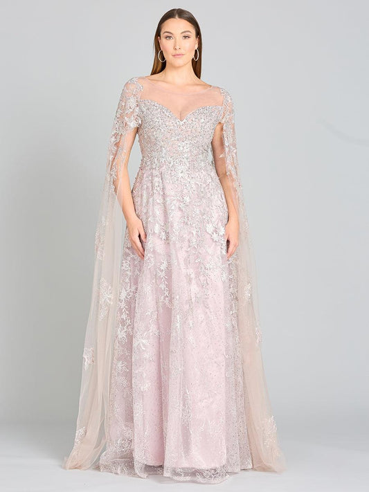 Formal Dresses Long Cape Sleeve Formal Dress Light Mauve