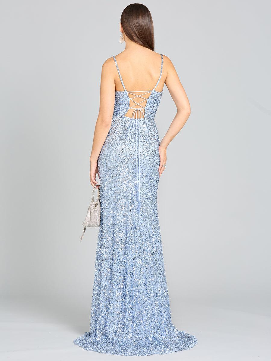 Glitter Periwinkle V-Neck Prom Dresses