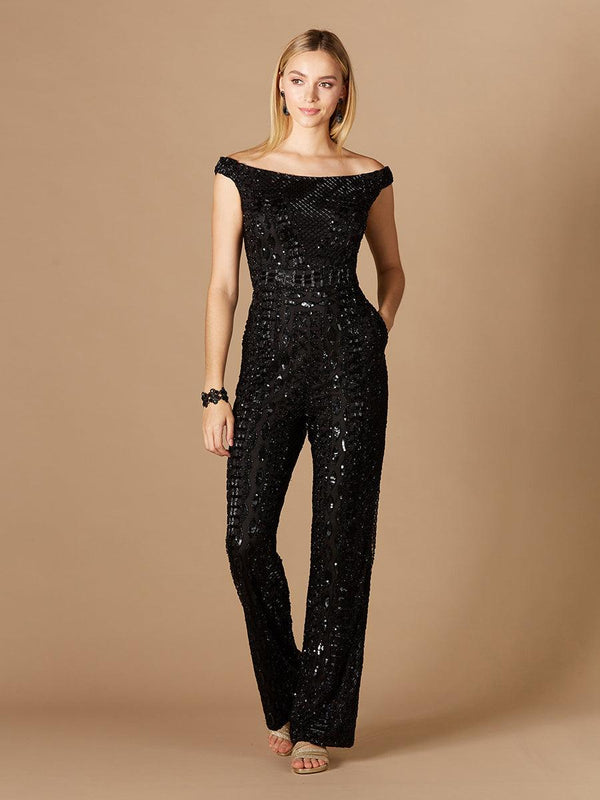 Lara Dresses 29323 Off Shoulder Beaded Jumpsuit