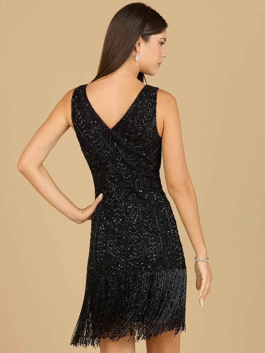 Wine Lara Dresses 29361 Sleeveless Fringe Cocktail Dress for $299.99