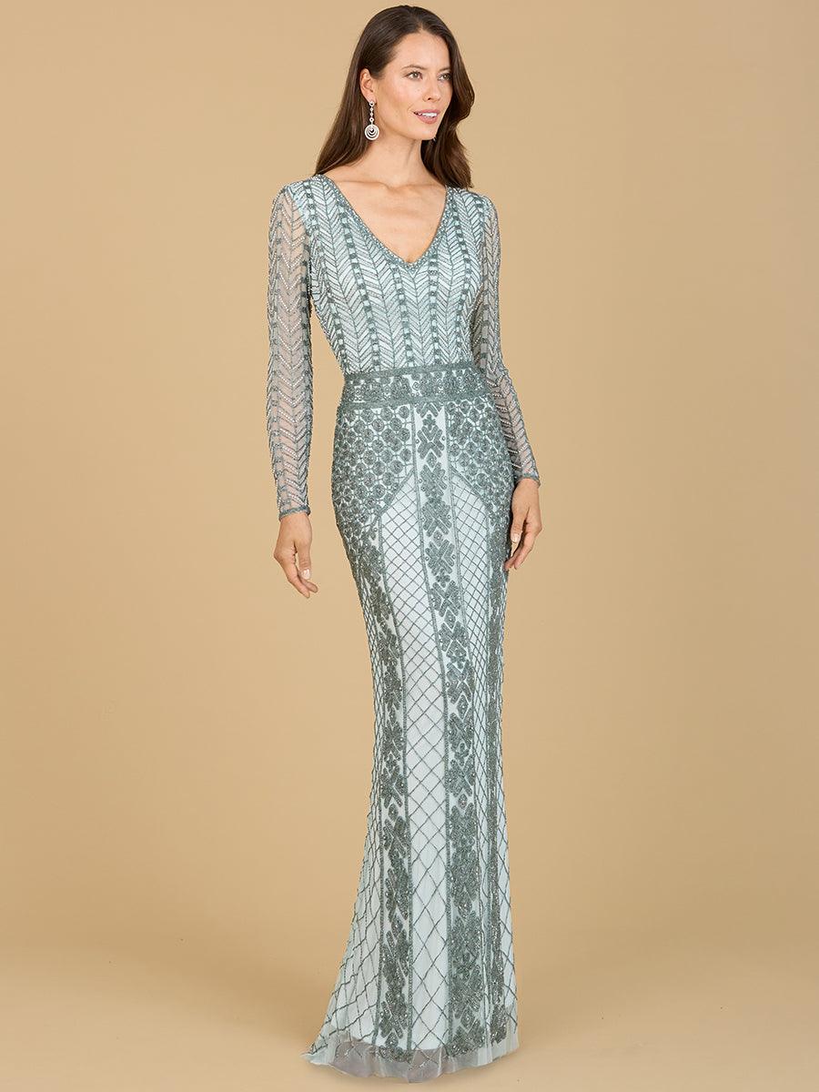 long sleeve silver sequin maxi dress Silver Sequin Gown with Long Sleeves