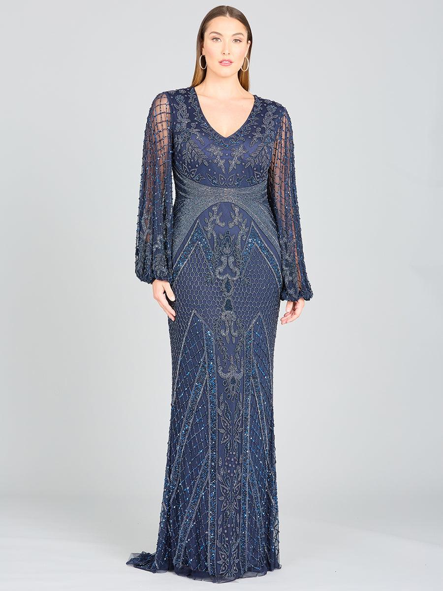 Formal Dresses Long Flutter Sleeves Evening Dress Navy