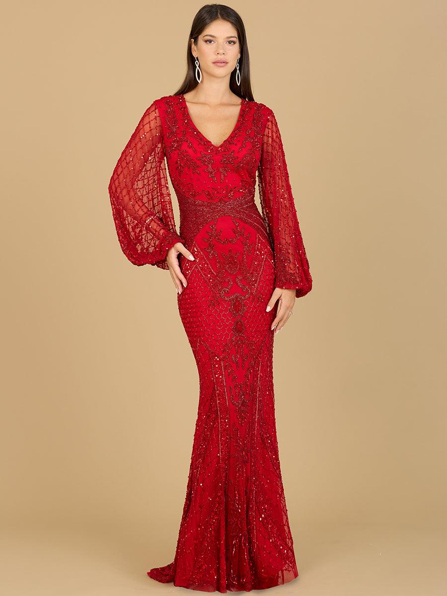 Formal Dresses Long Flutter Sleeves Evening Dress Red