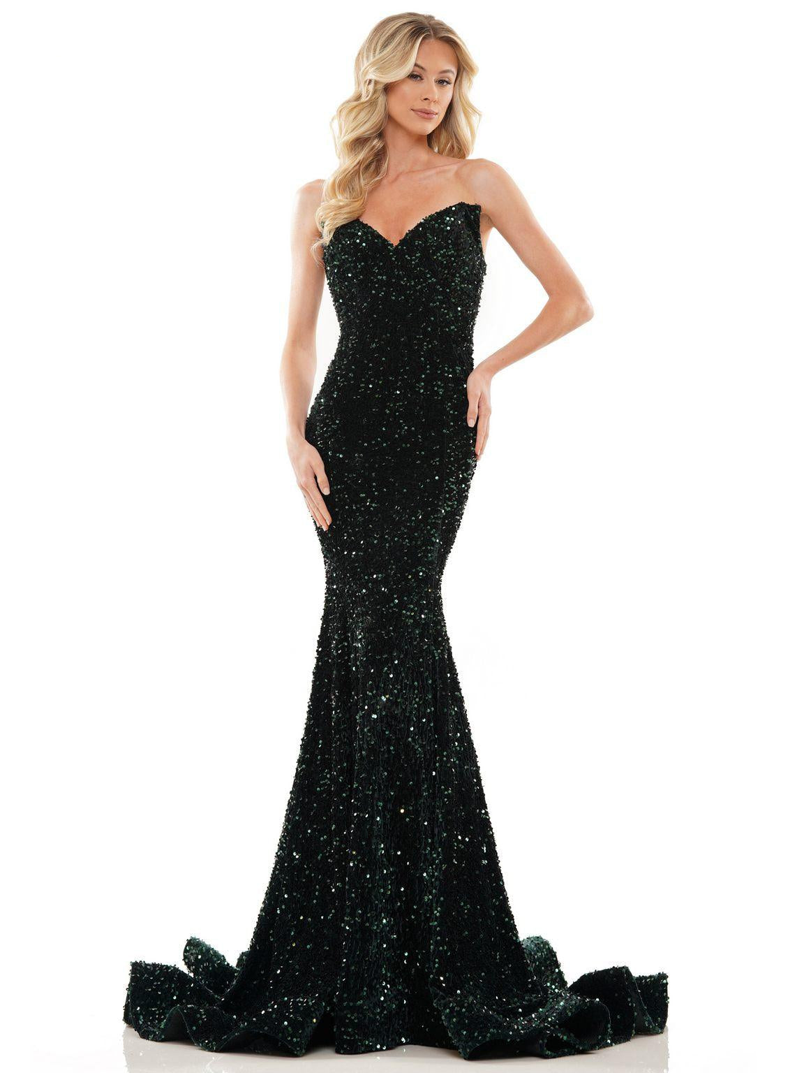 Deep Green Colors 2959 Long Strapless Prom Dress for $393.99 – The