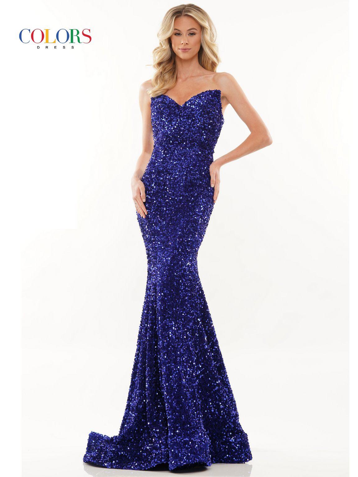 Colors 2959 Long Strapless Prom Dress