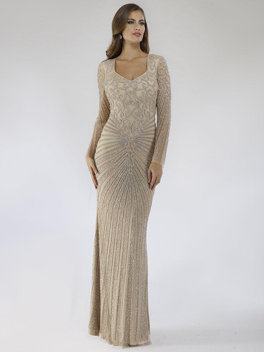 Lara Dresses 29602 Long Sleeve Beaded Evening Gown