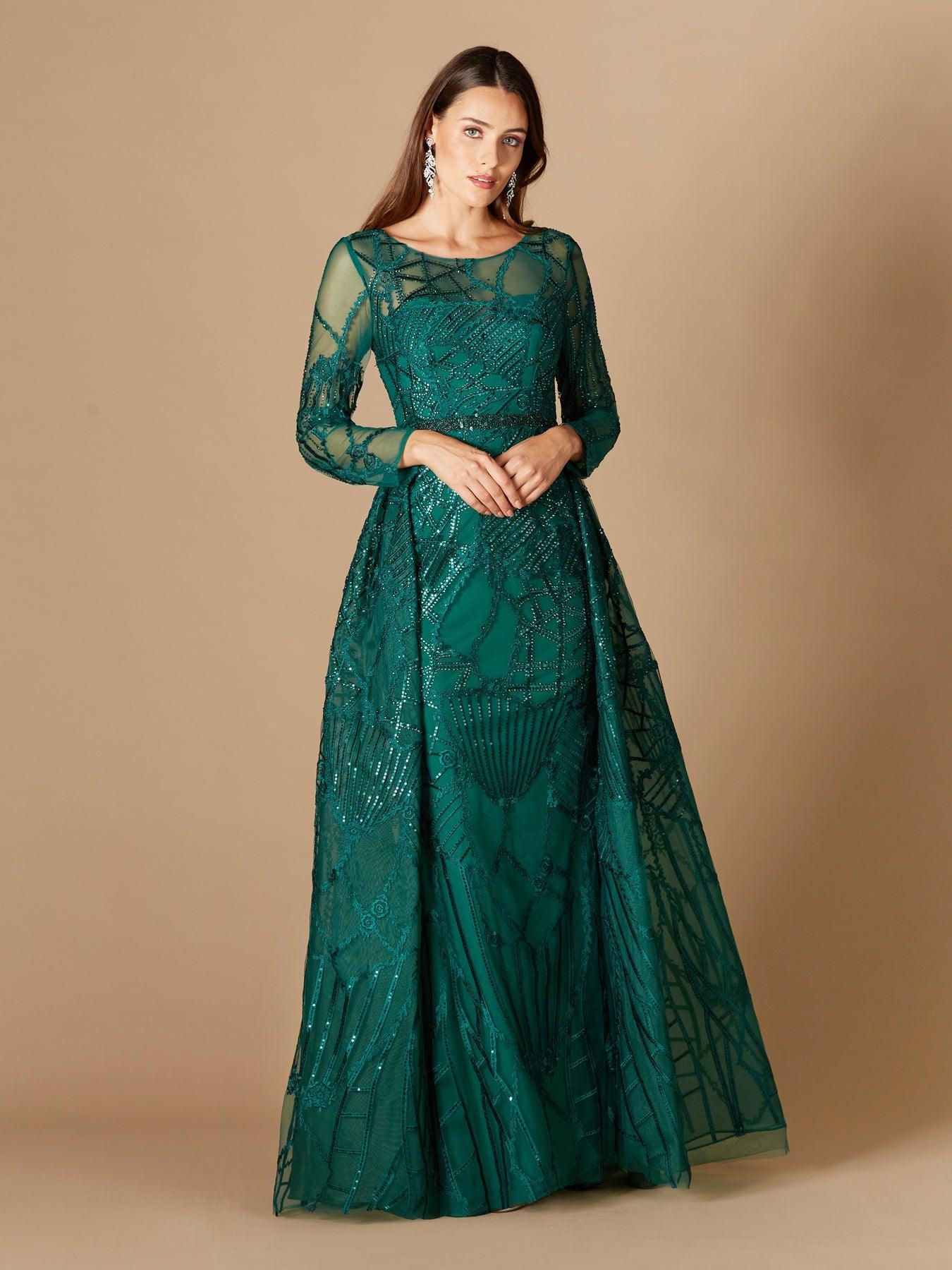 Formal Dresses Long Overskirt Evening Gown Green