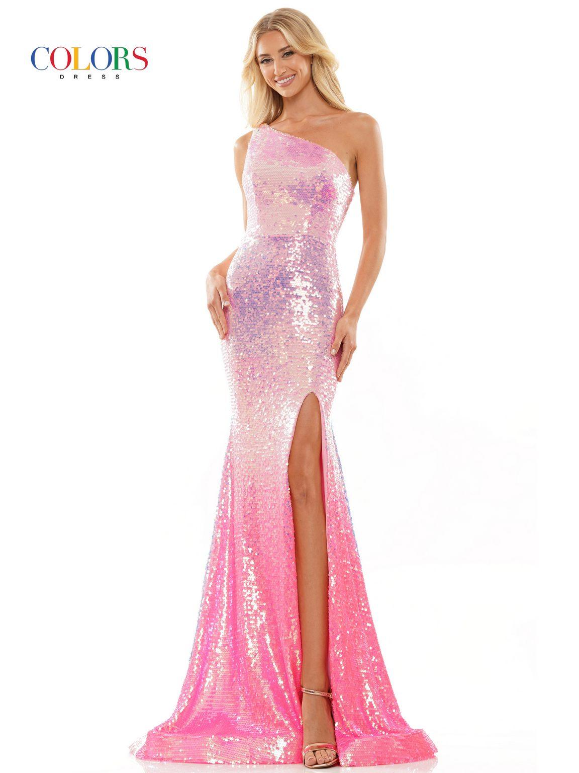 Colors 2984 Long One Shoulder Fitted Prom Dress