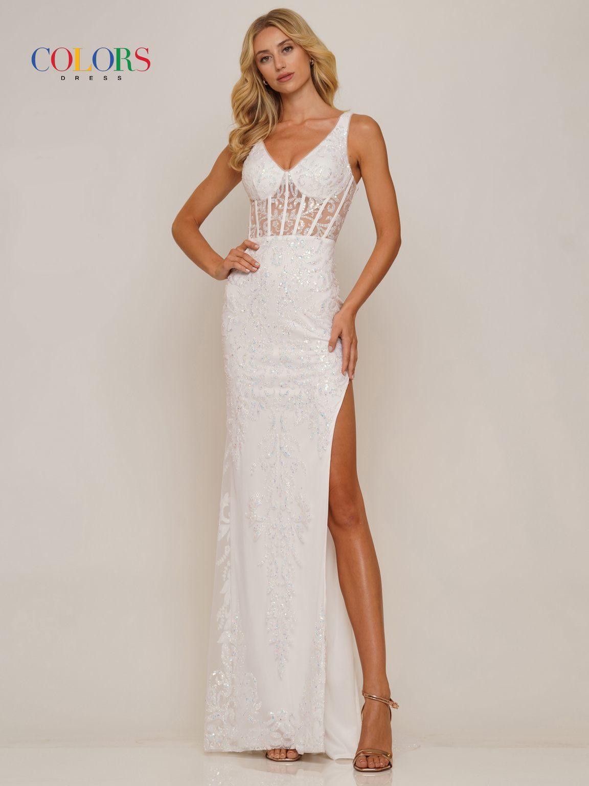 Colors 2990 Long Sleeveless Glitter Prom Dress