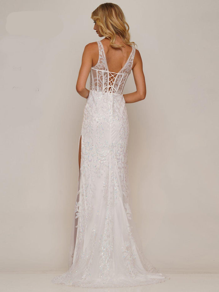 Prom Dresses Long Sleeveless Glitter Prom Dress Off White