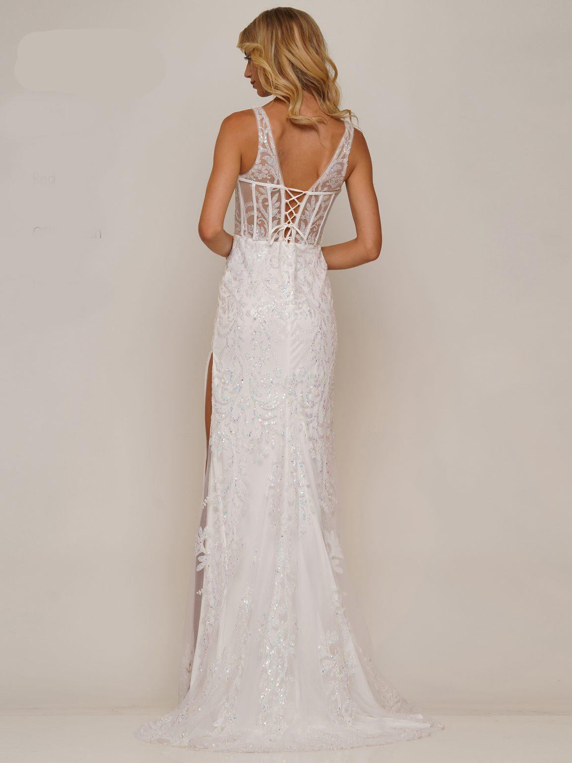 Prom Dresses Long Sleeveless Glitter Prom Dress Off White