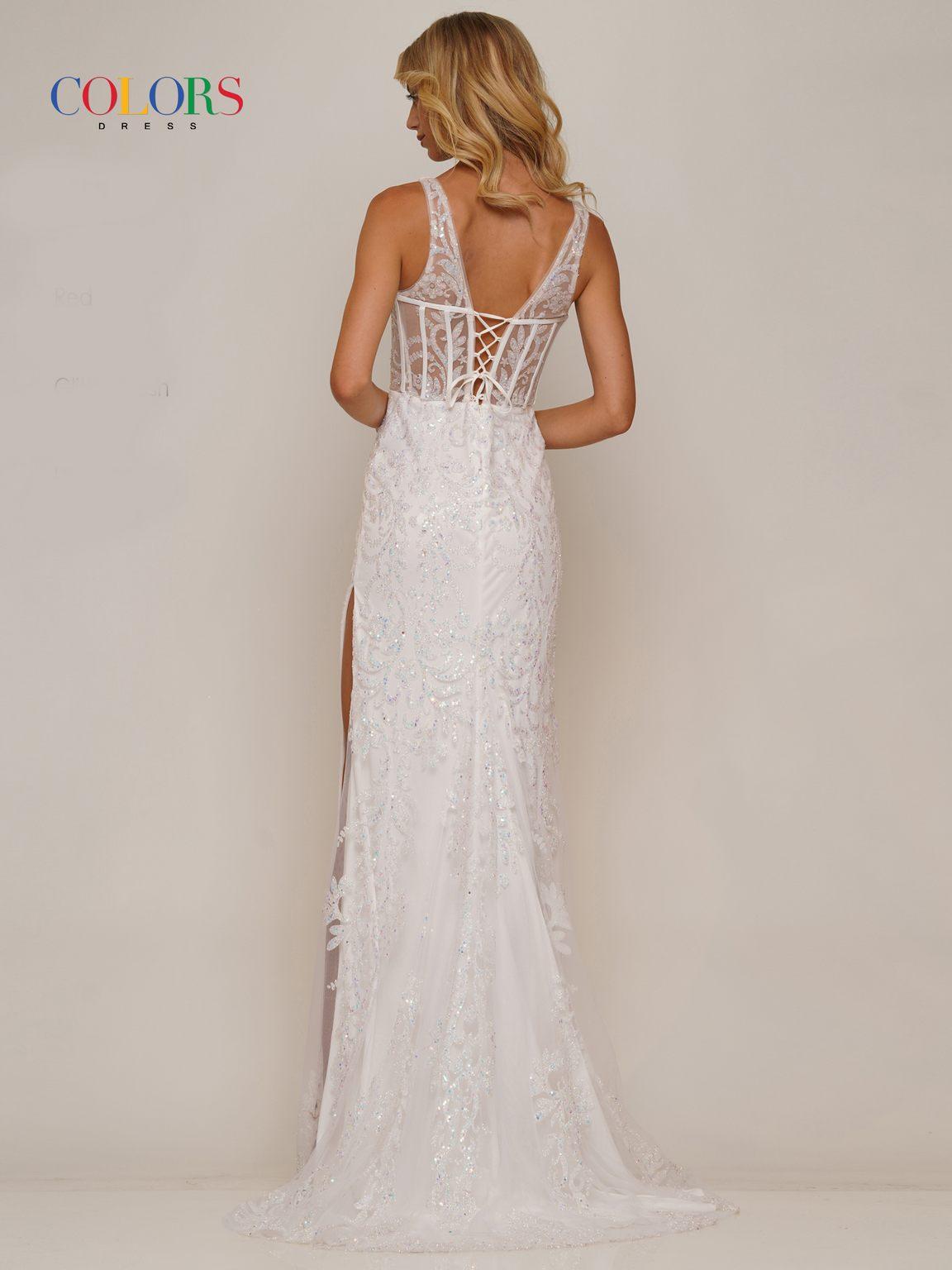 Colors 2990 Long Sleeveless Glitter Prom Dress