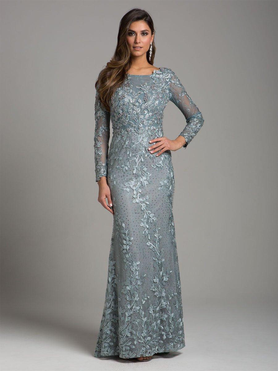 Formal Dresses Long Sleeve Embellished Evening Gown Silver Sage