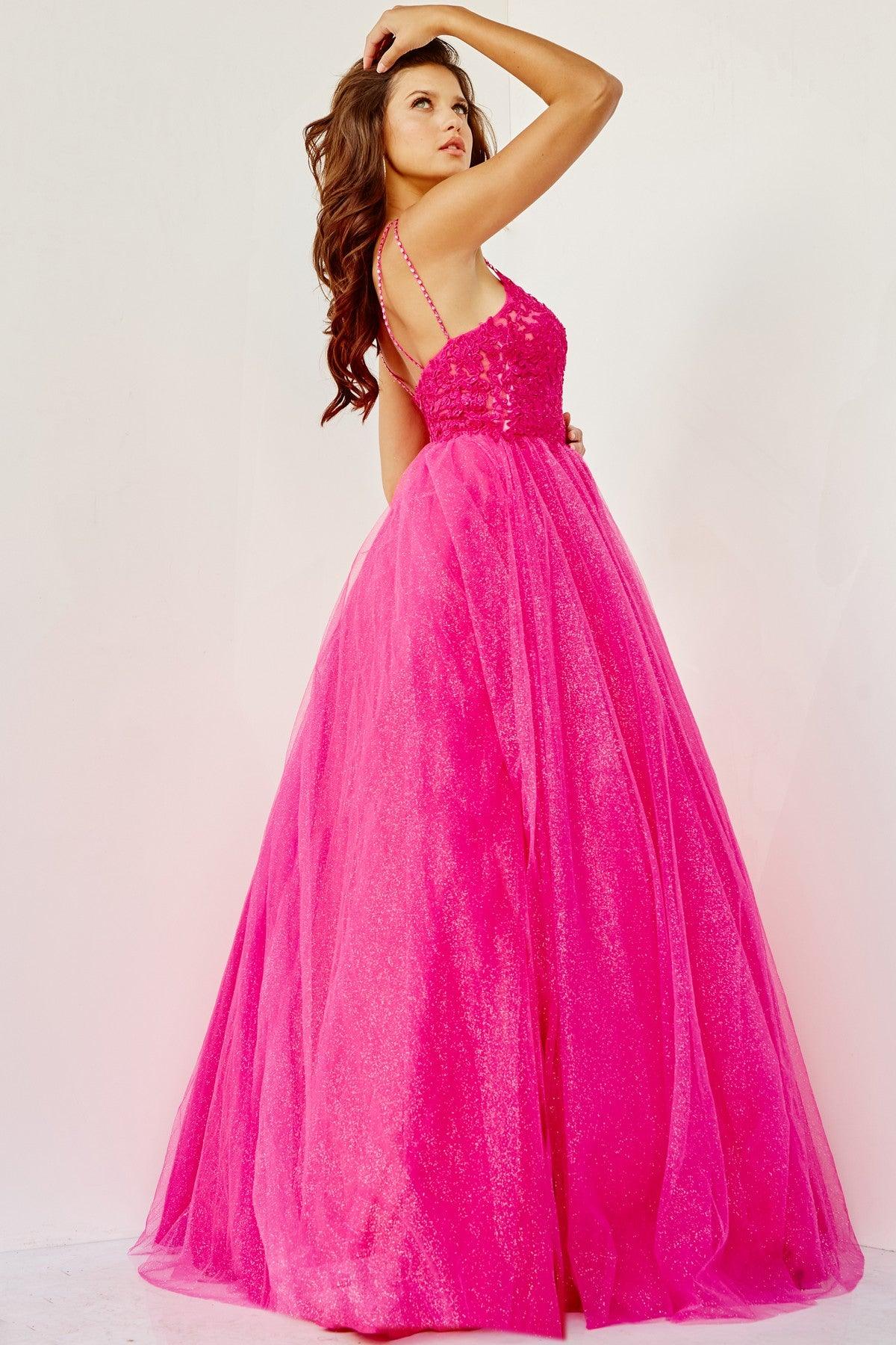 Jovani 67051 Prom Long Spaghetti Strap Metallic Ball Gown