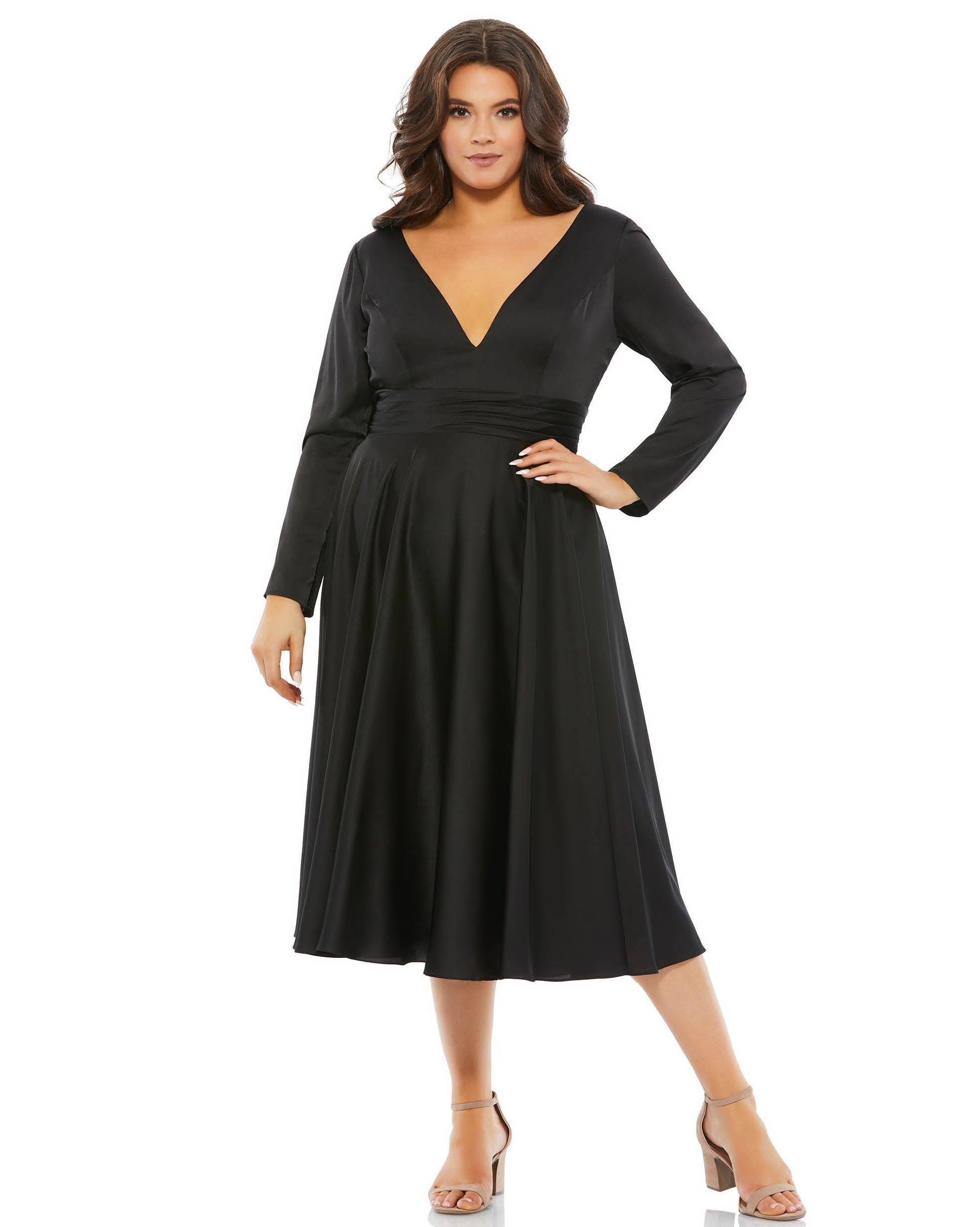 Black Mac Duggal 67907 Fabulouss Long Sleeve Formal Midi Length Dress ...
