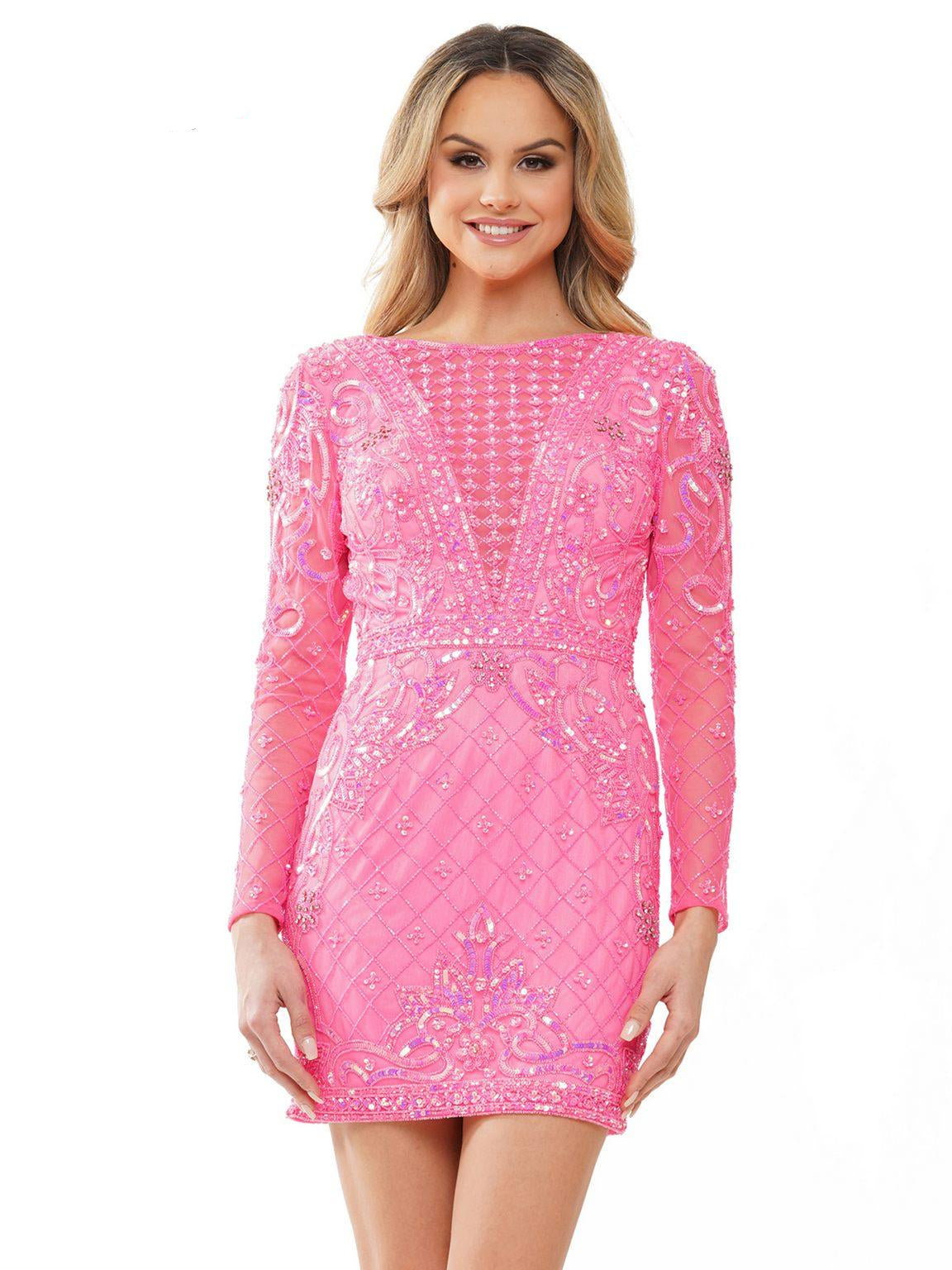Cocktail Dresses Homecoming Long Sleeve Cocktail Dress Hot Pink