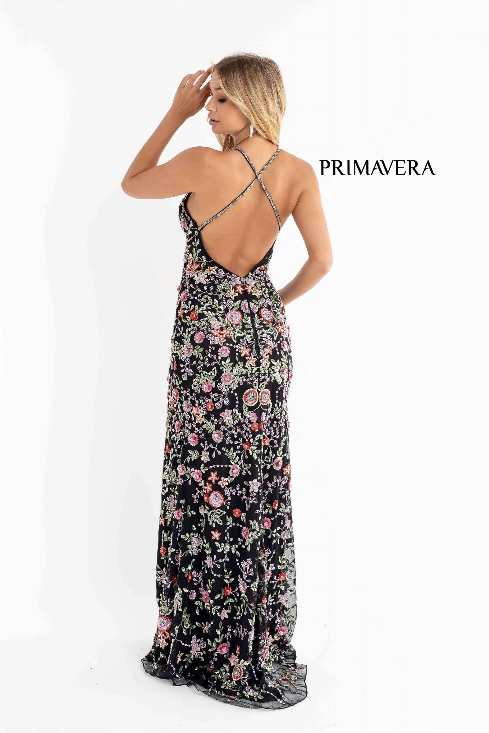 Primavera Couture 3073 Long Floral Beaded Formal Fitted Prom Dress