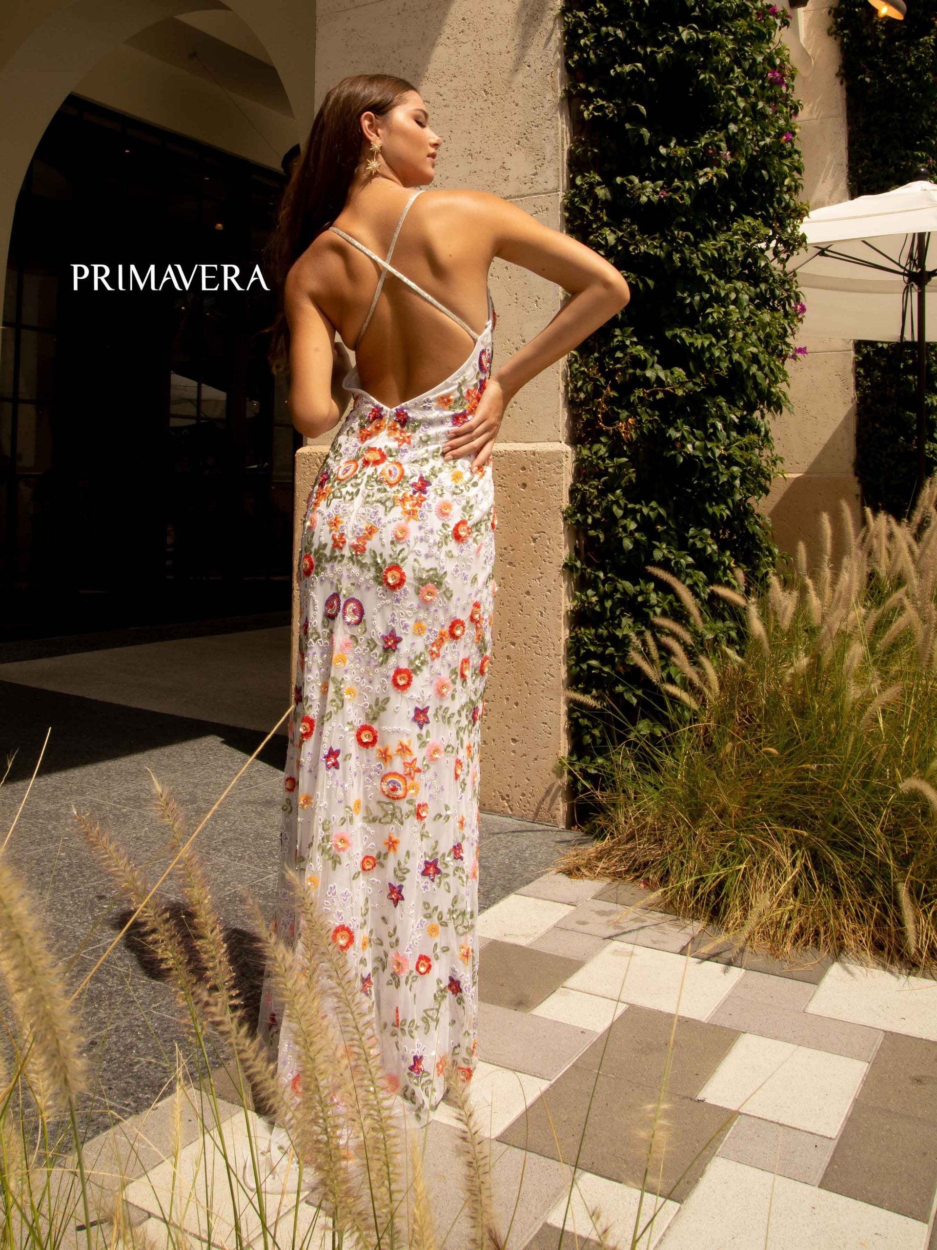 Primavera Couture 3073 Long Floral Beaded Formal Fitted Prom Dress