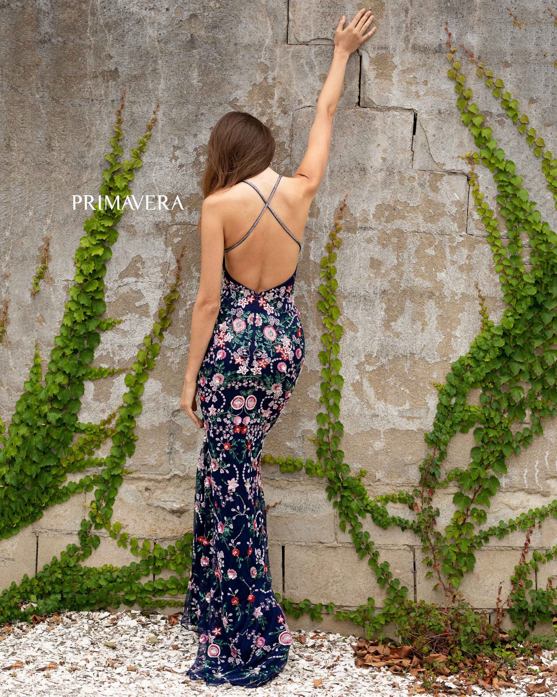 Primavera Couture 3073 Long Floral Beaded Formal Fitted Prom Dress