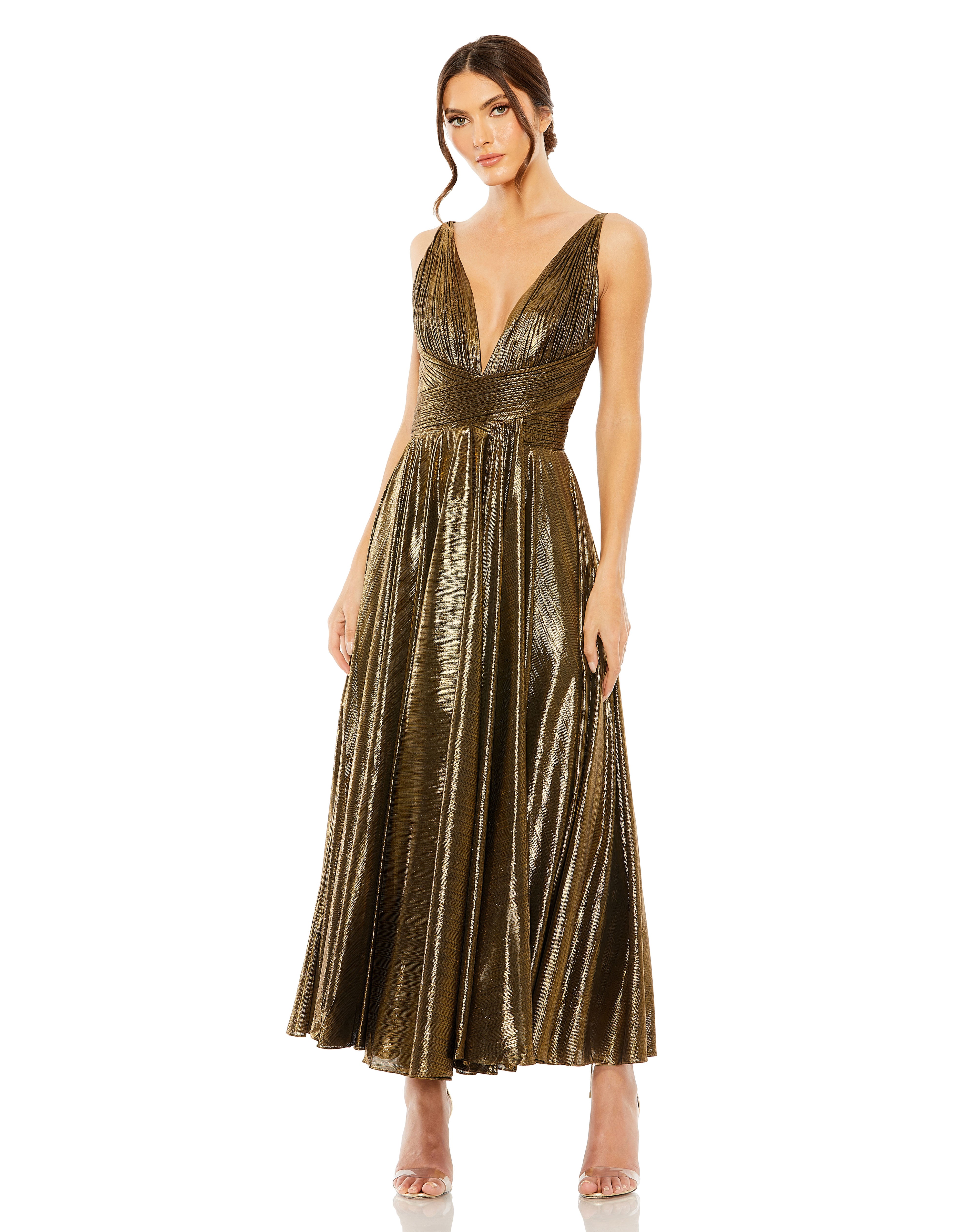metallic tea length dress Ombre Metallic Tea Length Dress