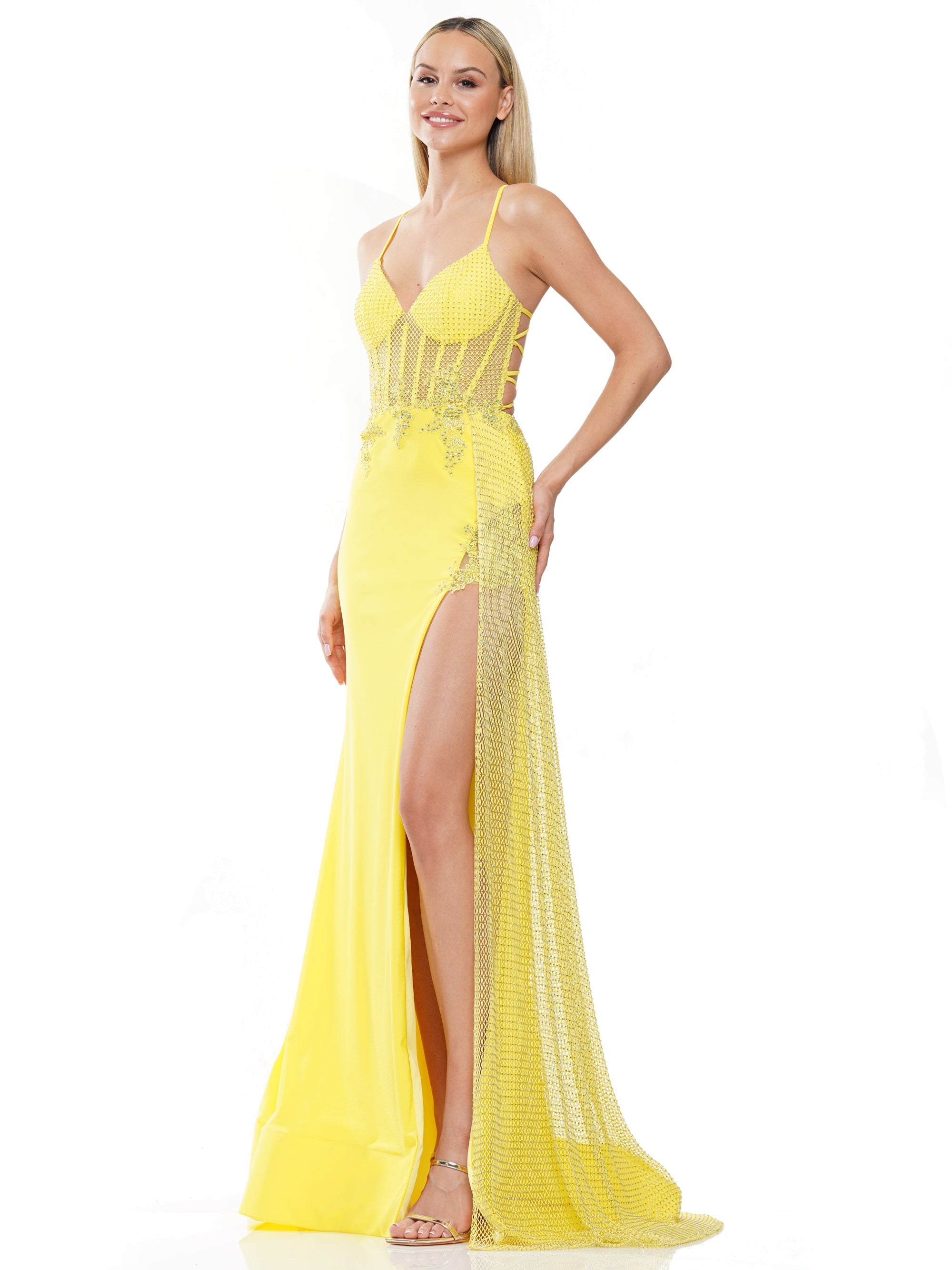 Prom Dresses Long Spaghetti Strap Fitted Prom Dress Yellow