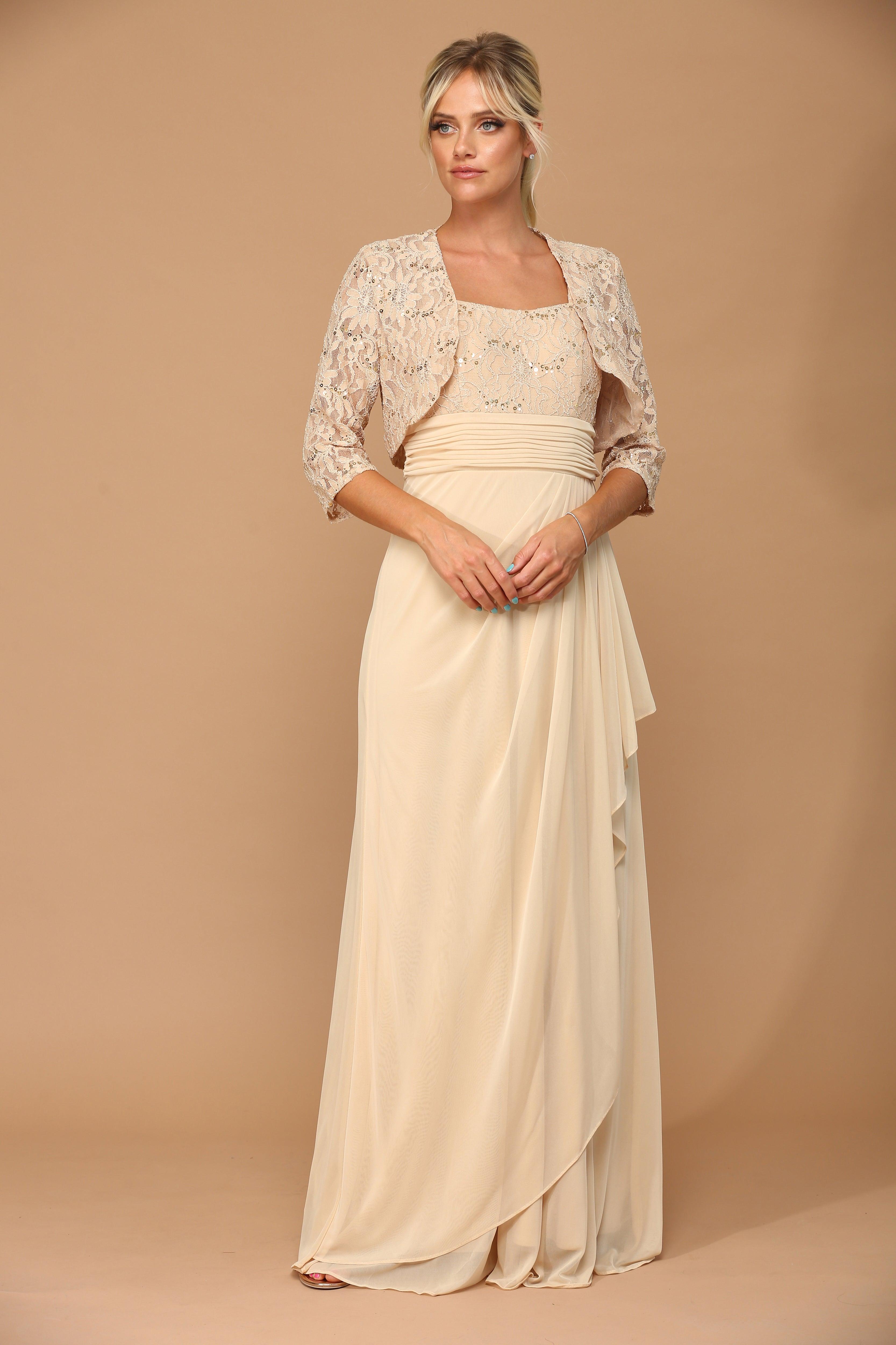 Long Mother of the Bride Lace Chiffon Jacket Dress