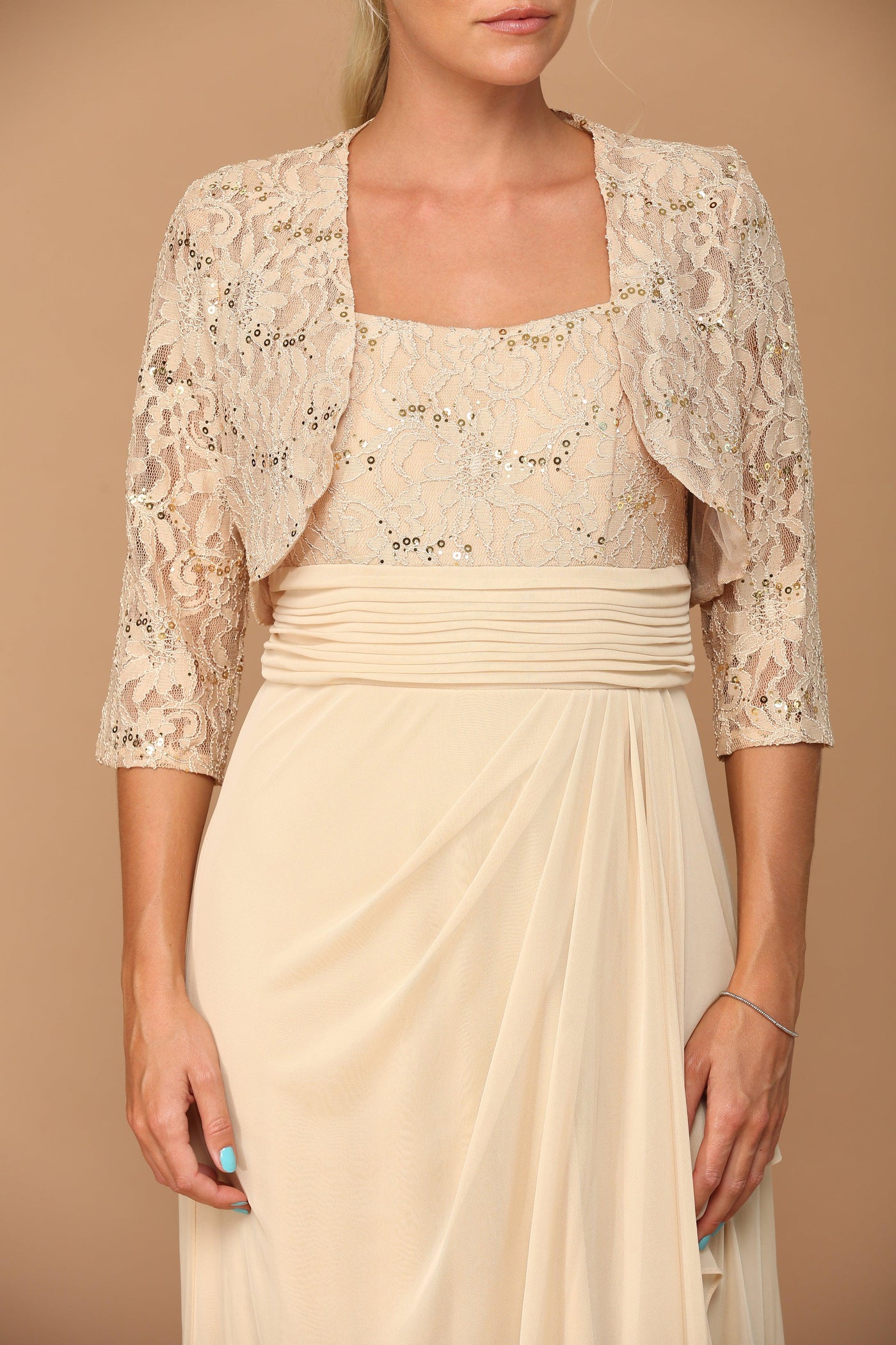 Long Mother of the Bride Lace Chiffon Jacket Dress