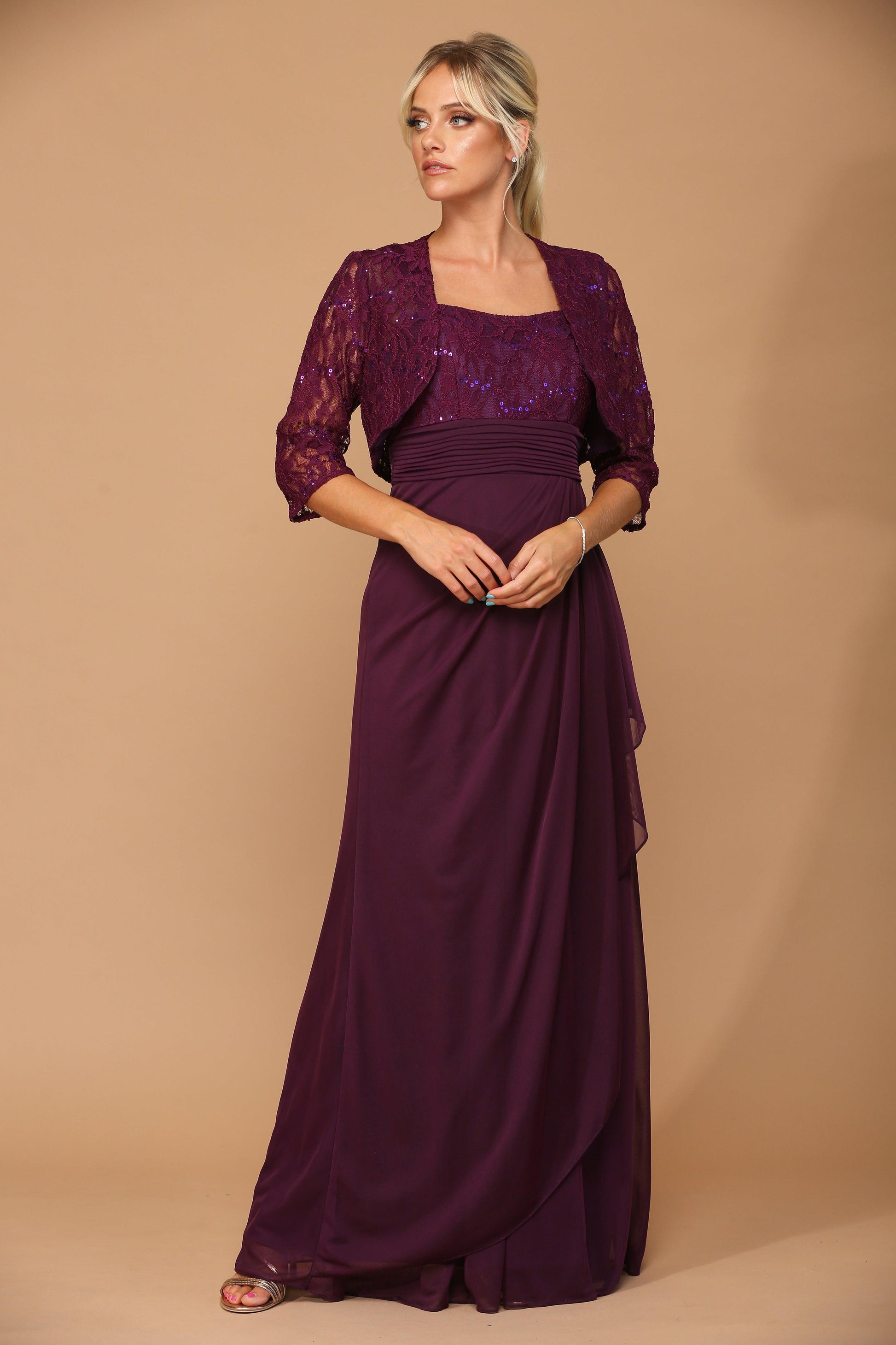 Long Mother of the Bride Lace Chiffon Jacket Dress