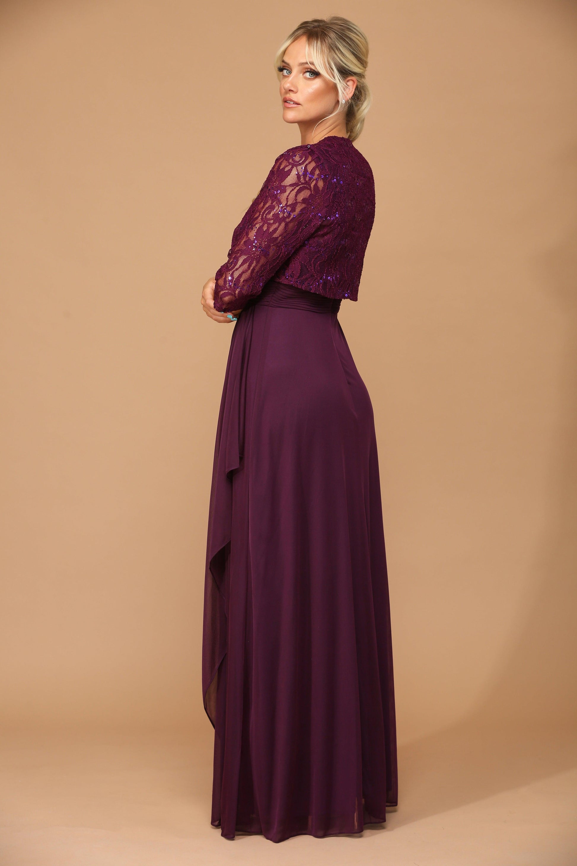 Long Mother of the Bride Lace Chiffon Jacket Dress