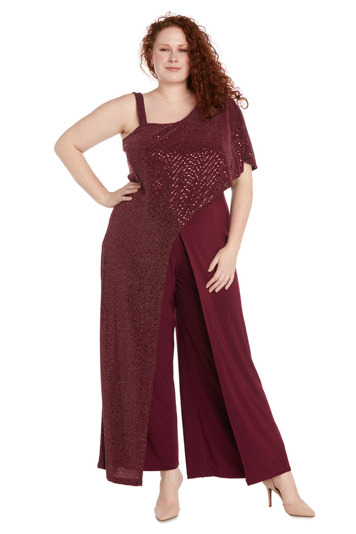 R&M Richards 3096W Long Sequined Overlay Jumpsuit