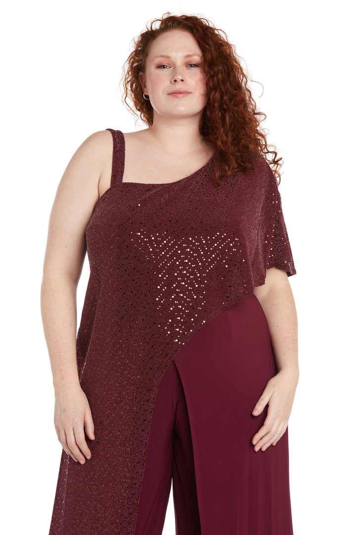 R&M Richards 3096W Long Sequined Overlay Jumpsuit