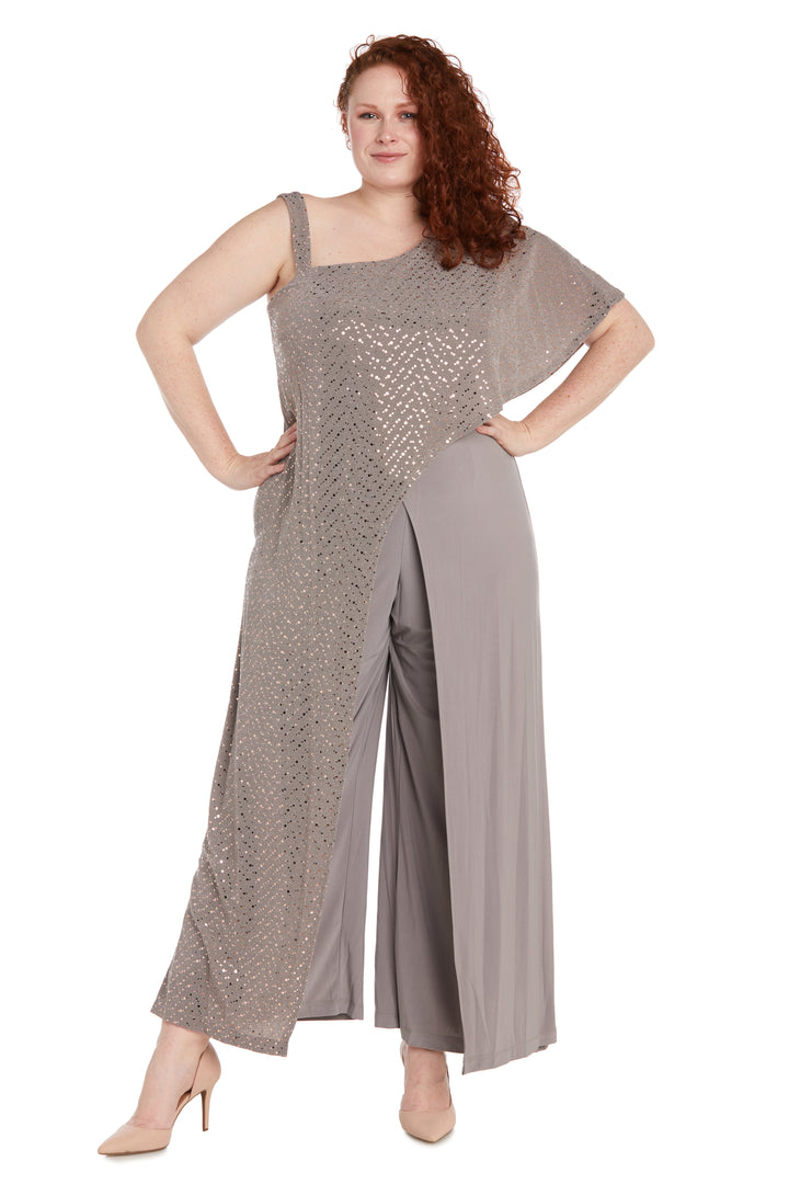 R&M Richards 3096W Long Sequined Overlay Jumpsuit