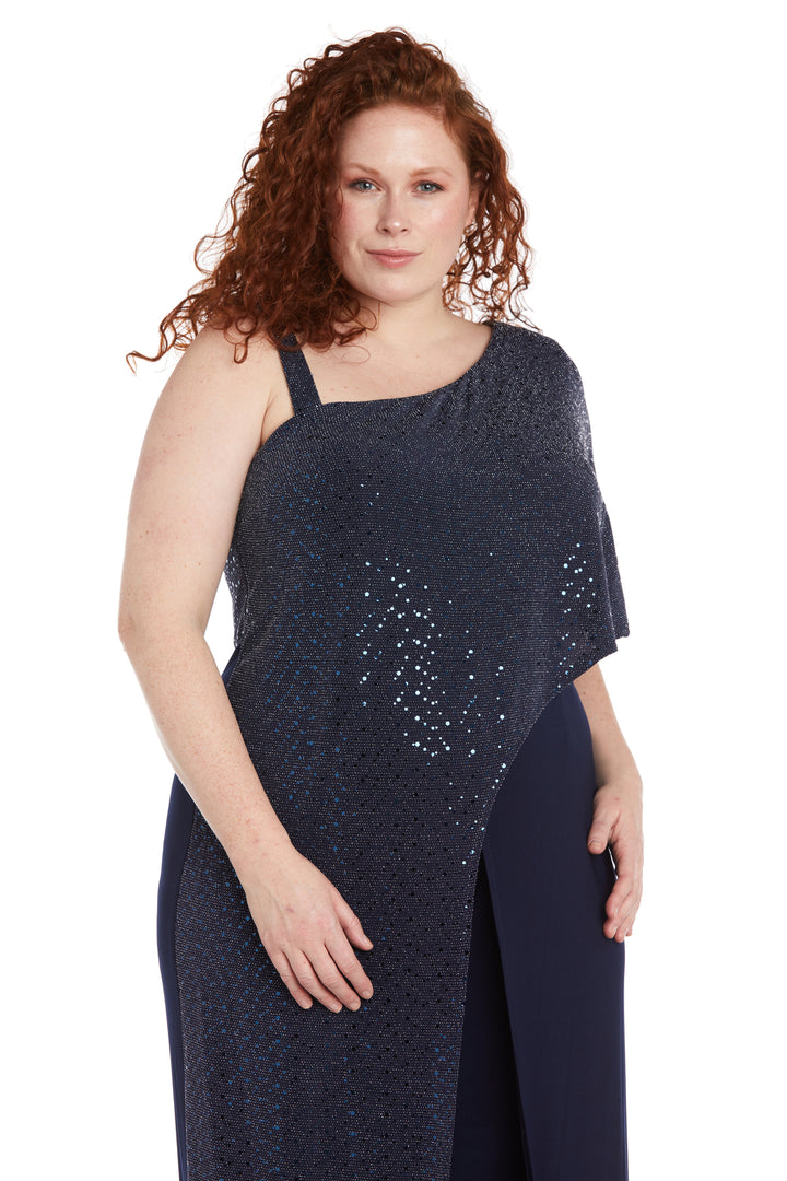 R&M Richards 3096W Long Sequined Overlay Jumpsuit