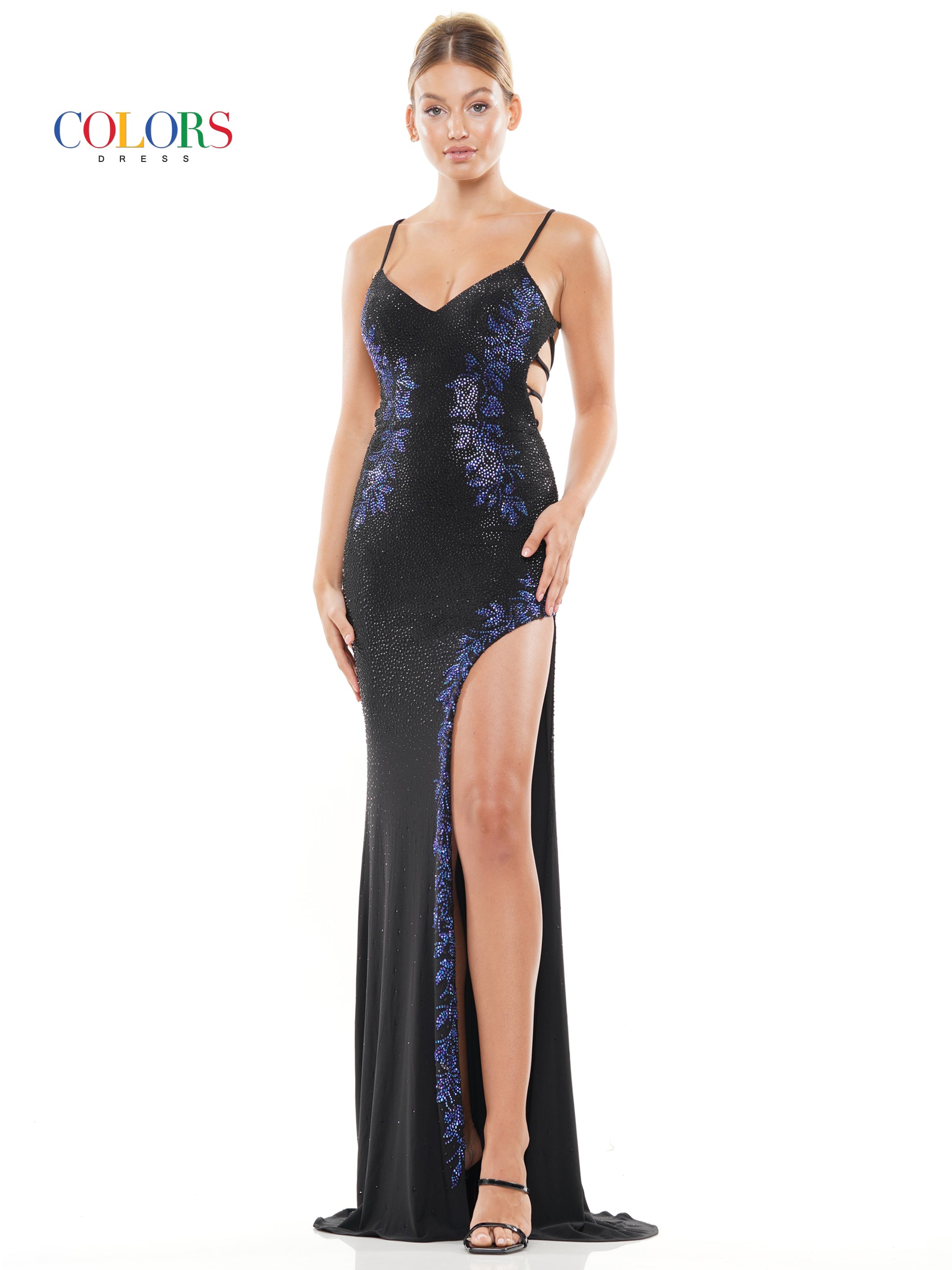 Colors 3096 Prom Long Fitted Spaghetti Strap Formal Dress