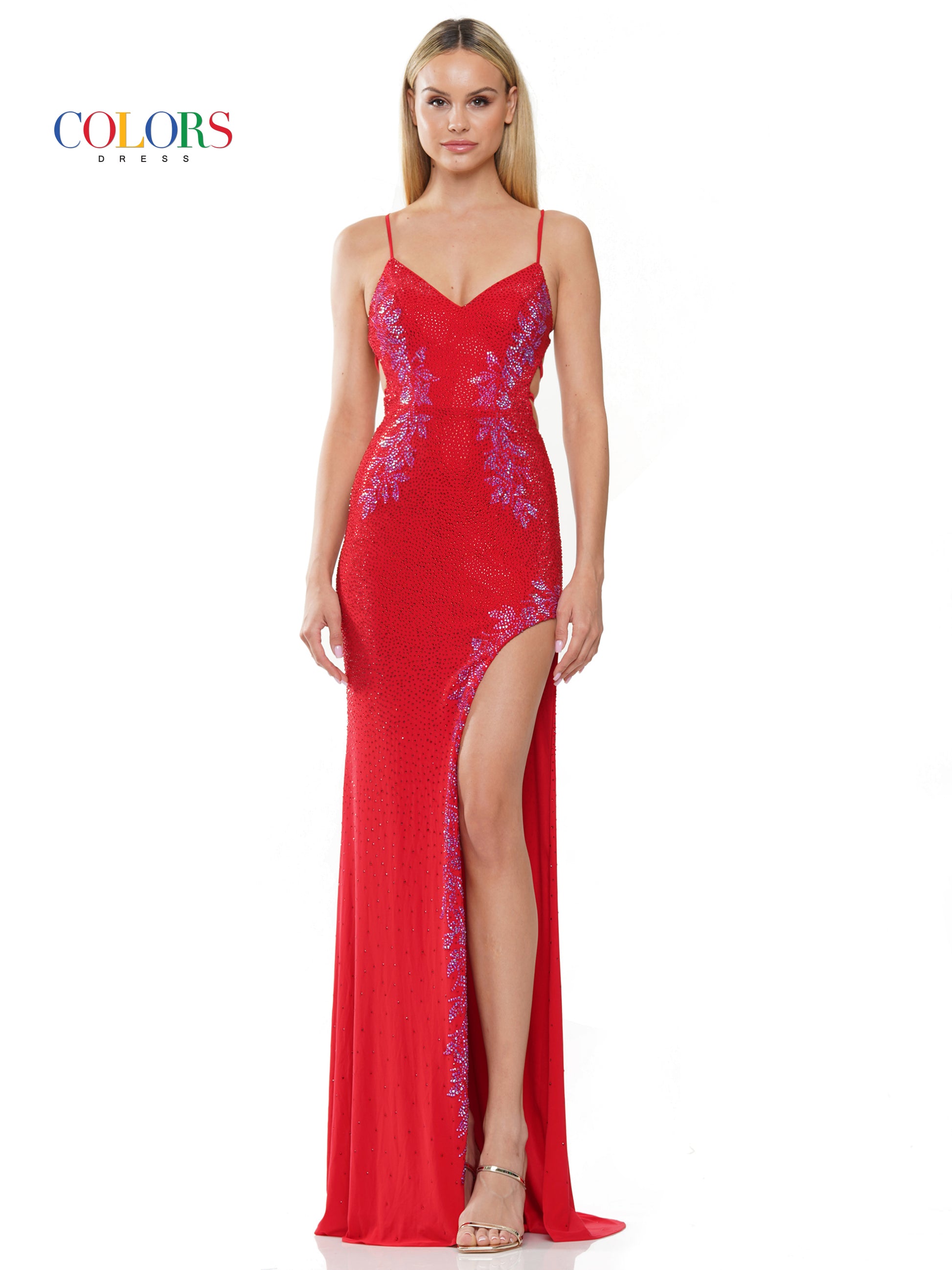 Colors 3096 Prom Long Fitted Spaghetti Strap Formal Dress