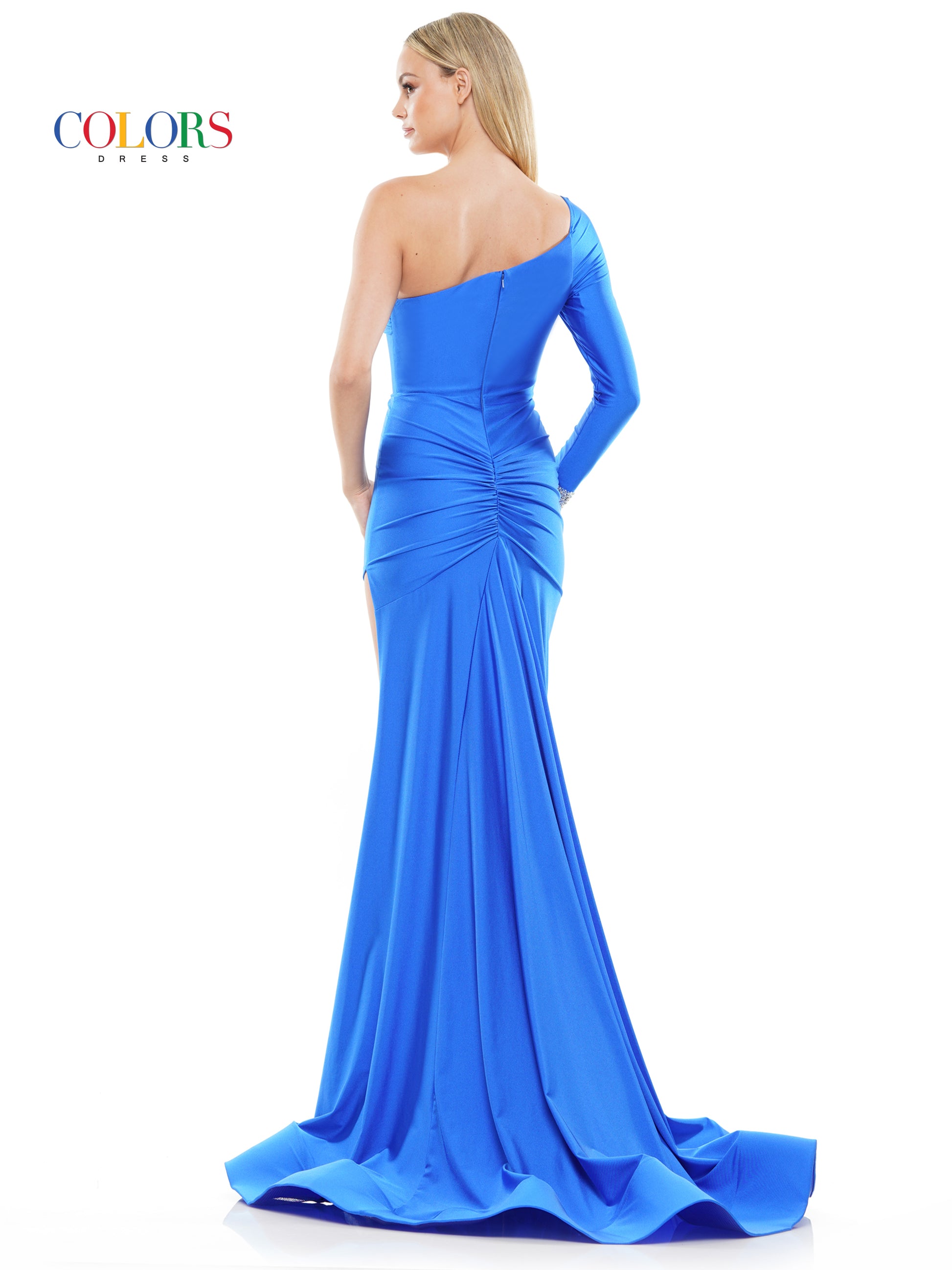 Colors 3097 Long Fitted One Shoulder Formal Prom Dress