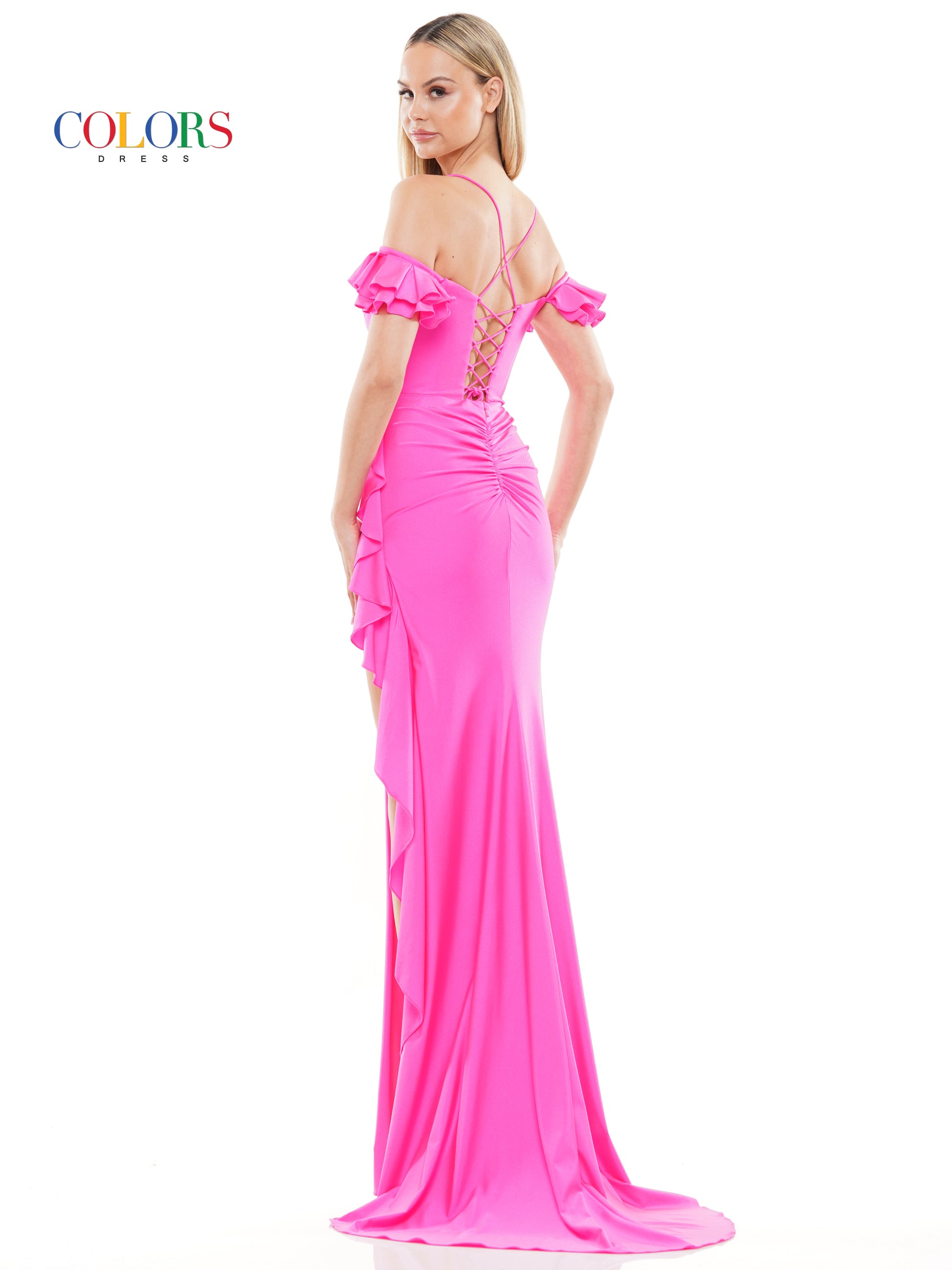 Colors 3098 Long Off Shoulder Fitted Prom Dress