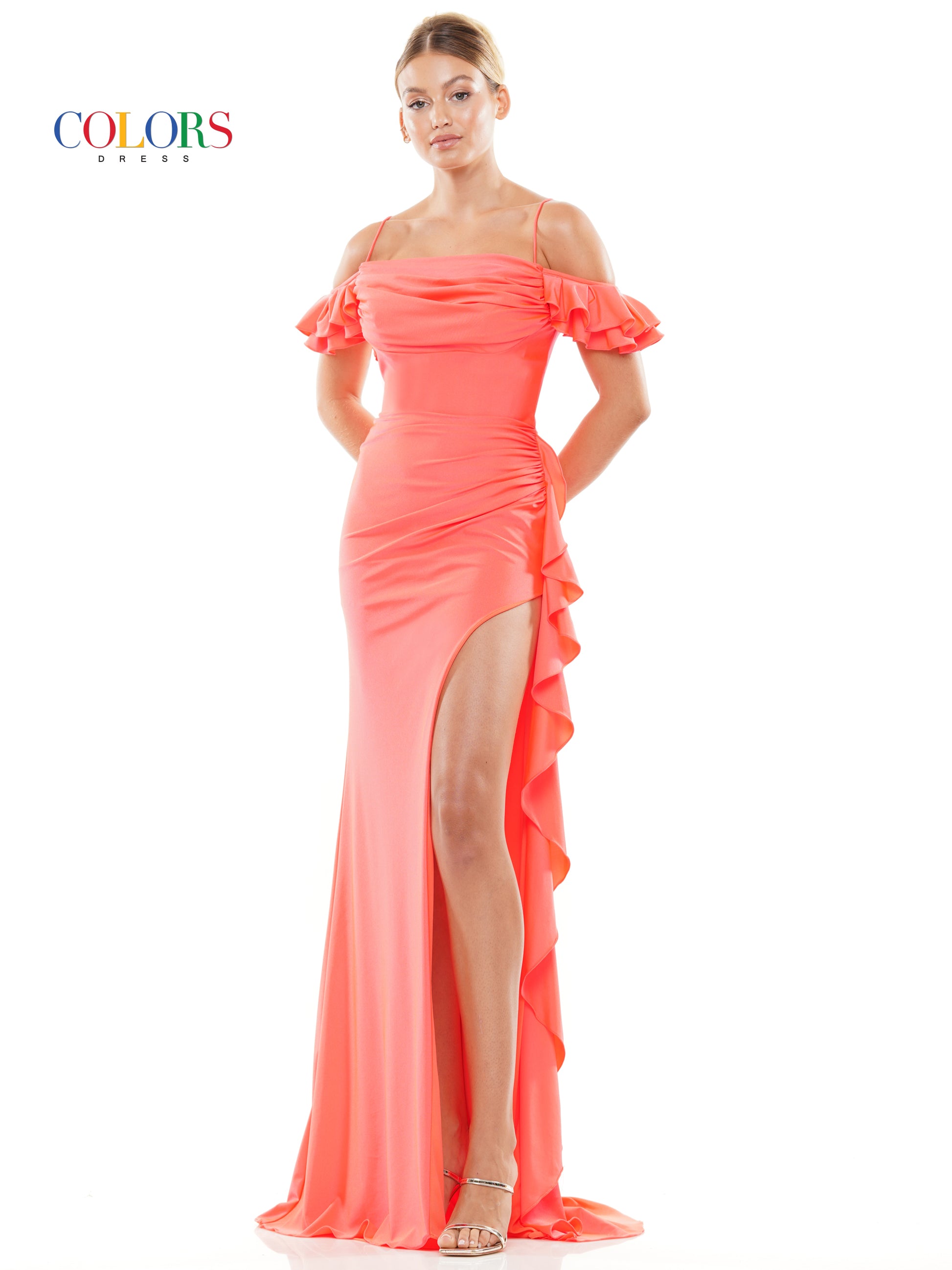 Colors 3098 Long Off Shoulder Fitted Prom Dress