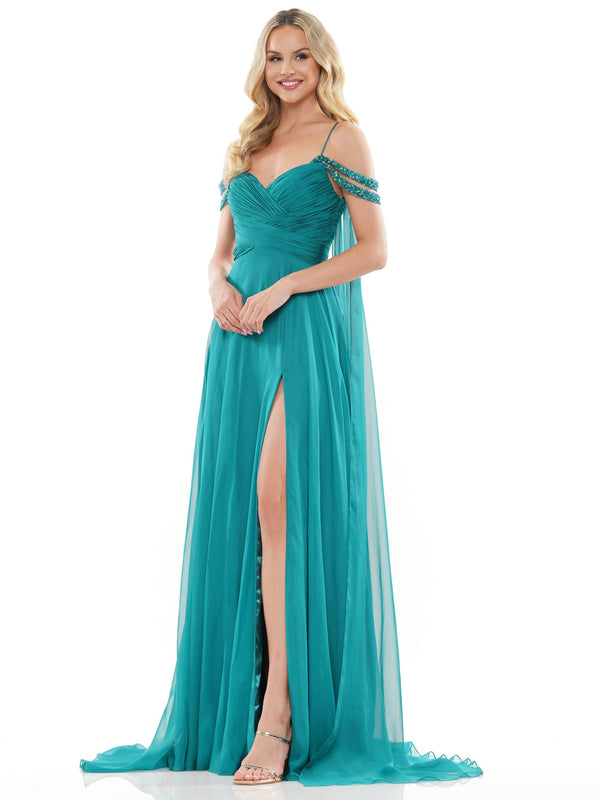 Colors 3101 Long Off Shoulder A Line Chiffon Prom Dress