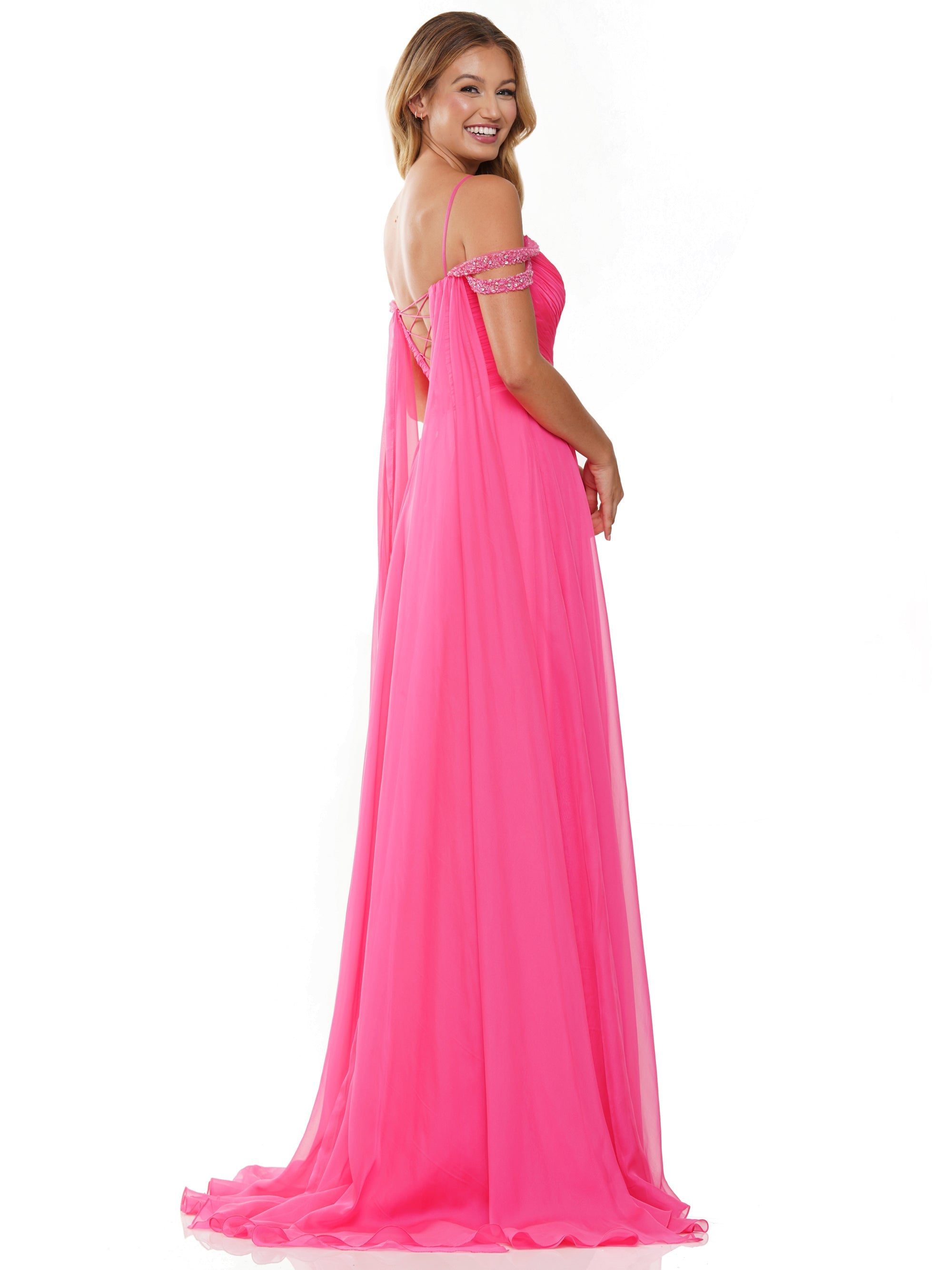 Prom Dresses Long Off Shoulder A Line Chiffon Prom Dress Hot Pink
