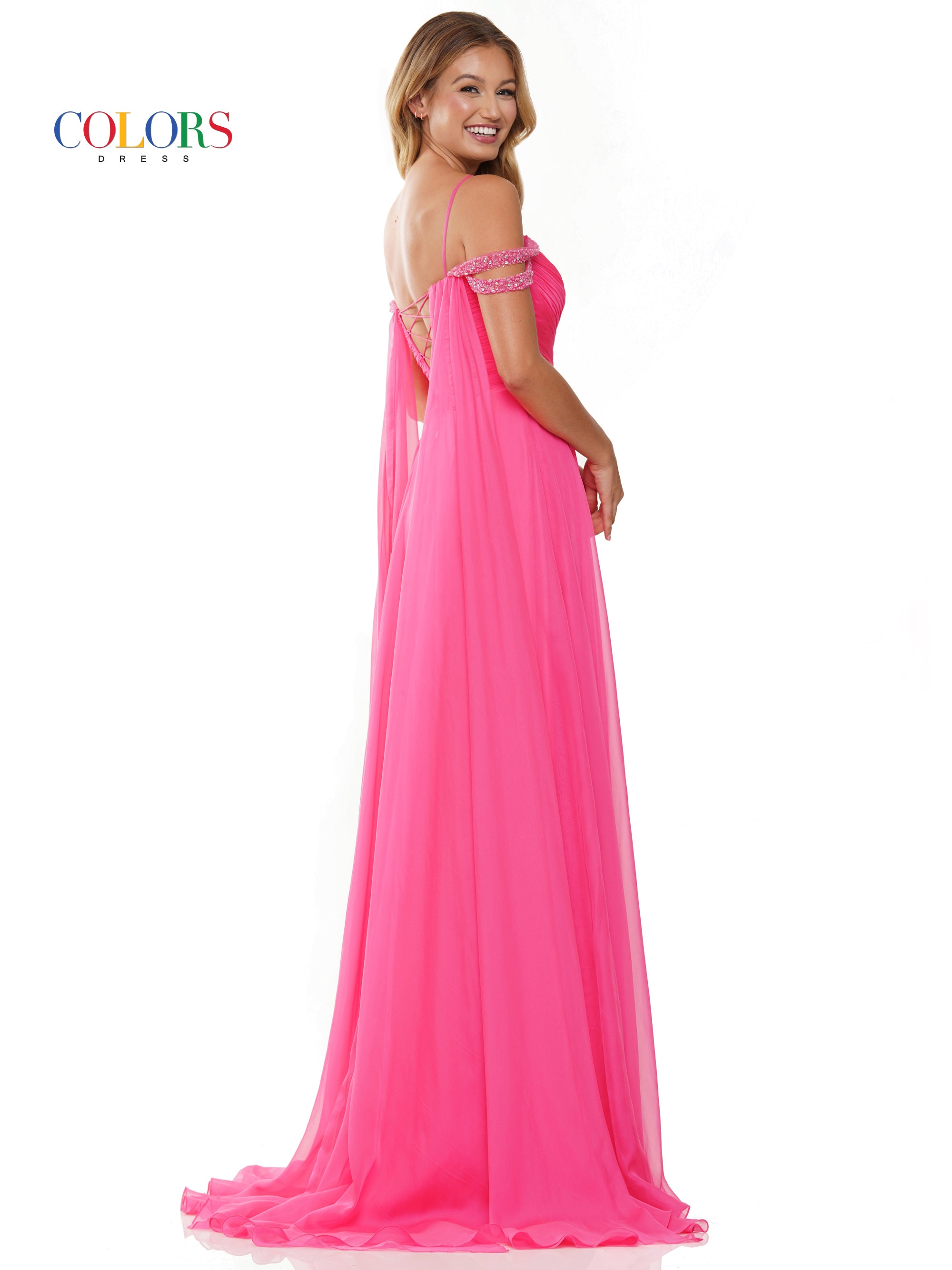 Prom Dresses Long Off Shoulder A Line Chiffon Prom Dress Hot Pink